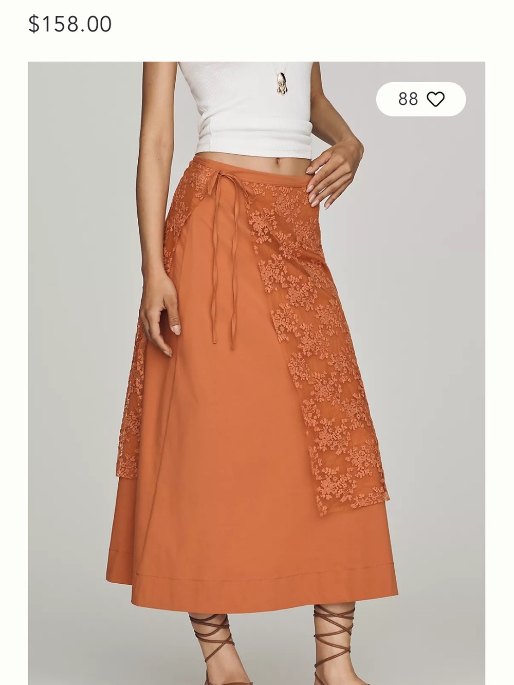New Anthropologie Orange Lace Overlay Midi Skirt (no tag)